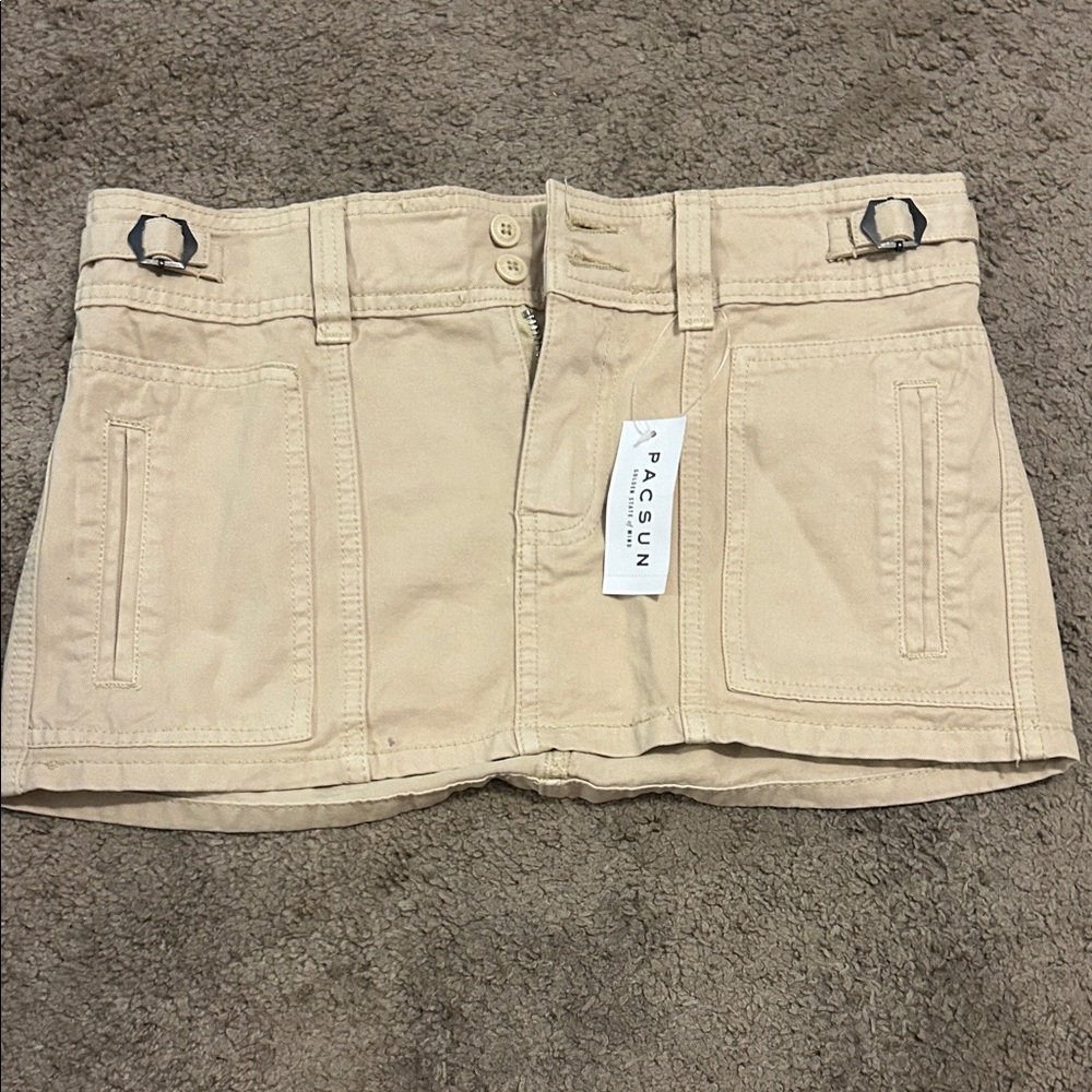 PacSun Beige Mini Skirt with Dual Buckles